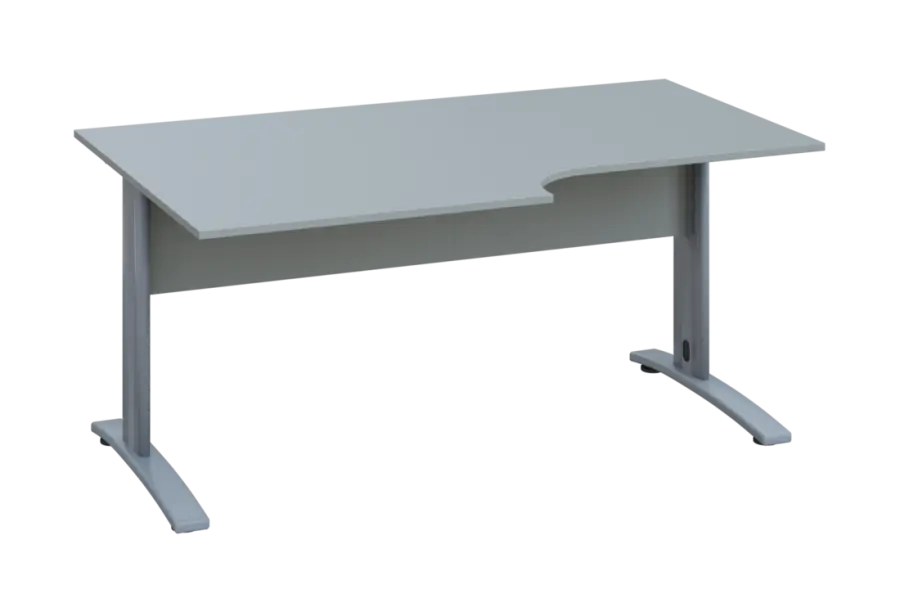 ERK 28 - 168 stůl kancelářský, rohový, levý, kovová podnož stříbrná, deska 25 mm, široký 1600 mm, šedá